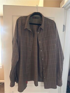 Mountain Hardwear Tan Shirt Jacket with Orange Plaid